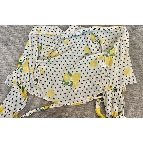 Lovers + Friends Mikayla Lemon Polka Dot Balloon Sleeve Wrap Blouse SZ S - Picture 10 of 11